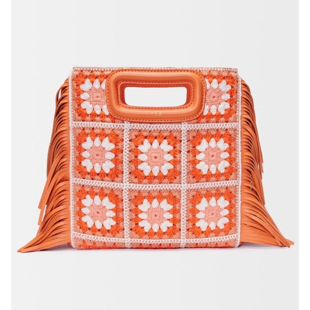 NEW NWT Maje Crochet M Bag Orange Floral Print Clutch/Crossbody - Picture 2 of 9